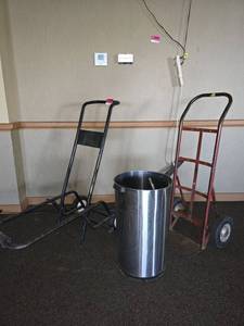 lot 37295 image: ChaIr Dolly, Hand Truck. And Trash Bin