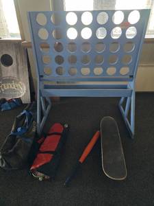 lot 37297 image: Lot of Assorted Yard Games ( Connect Four  Bocce Ball  Badminton  Skate Board