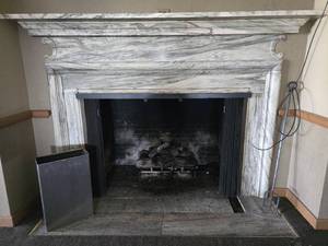 lot 37299 image: 8.7ft Marble Fireplace W Gas Incert and Screen