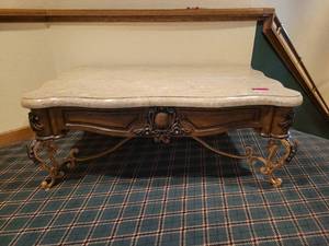 lot 37403 image: Elegant Coffee Table - Iron Legs and Stone Top