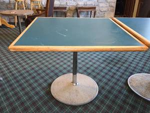 lot 27084 image: 35.5in Wood Table W Laminate Inlay And Chrome Base
