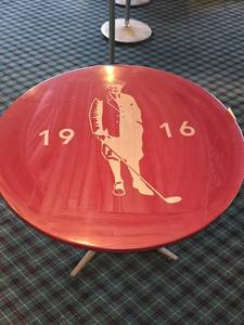 lot 27086 image: Laminate Table W Gold Golf Inlay (Hillcrest Logo)