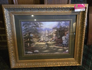 lot 27100 image: Artwork Of Cottage In A Gold Tone Frame