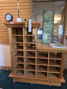 lot 36284 image: Oak Merchandise Rack, Signage And More