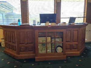 lot 36287 image: Oak Custom Reception Desk W Under Storage