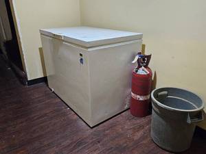 lot 36288 image: Assorted Lot W Energy Star Freezer, CO2 Tank, Corkboard, And Trashcan
