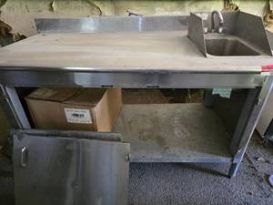lot 28014 image: Stainless Steel Prep Table W Hand Sink and Under Storage