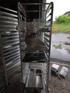 lot 28058 image: Commercial Sheet Pan Rack W Sheet Pans, Hotel Pans, and More