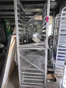 lot 28061 image: Commercial Sheet Pan Rack W Sheet Pans, Scale, And More