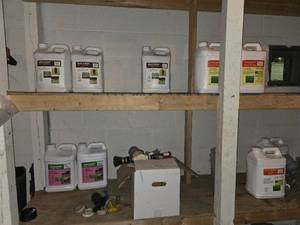 lot 33076 image: Contents Of Shelf (Assorted Lawn Care and Fertilizer Solutions) 9 Jugs