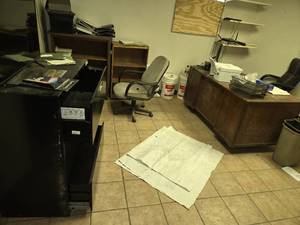 lot 33095 image: Contents of Room ( Office Desk, (2) Bookshelves, Lateral Filing Cabinet, 20 Television, Office Chair, Printer)
