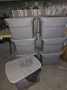 lot 50625 image: 7 Totes of Assorted Table Cloths