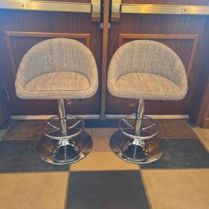lot 27125 image: (2) Grey Cushion Stools