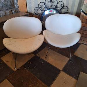 lot 27126 image: (2) White Egg Shape Chairs