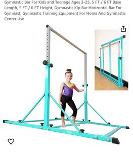 lot 1397 image: Gymnastic Bar For Kids and Teenage Ages 3-25, 5 FT  6 FT Base Length, 5 FT  6 FT Height, Gymnastic Kip Bar Horizontal Bar For Gymnast, Gymnastic Training Equipment For Home And Gymnastic Center Use