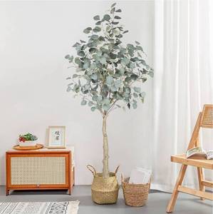 lot 1399 image: Artificial Eucalyptus Tree 5ft��59�� Tall Fake Silver Dollar Leaves Eucalyptus Plants Faux Silk Eucalyptus Stems with Planter Artificial Tree for Indoor Outdoor Home Office Shop Decoration
