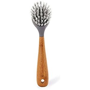 lot 1412 image: Full Circle Tenacious C Cast Iron Brush and Scraper with with Bamboo Handle Gray