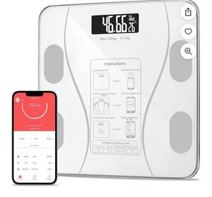 lot 1413 image: Wireless Intelligent Digital Bathroom Tempered Glass Platform BMI Scale, Body Fat Scale, Body Composition Analyzer with Smartphone Application and Bluetooth synchronous Scale��0.4 lbs-396 lbs white
