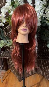 lot 1419 image: red Womens Wig Long Curly Hair Wig for Girls Dark Orange Heat Resistant Synthetic Wigs for Cosplay Constume Party Wig