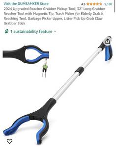 lot 1436 image: 2024 Upgraded Reacher Grabber Pickup Tool, 32 Long Grabber Reacher Tool with Magnetic Tip, Trash Picker for Elderly Grab It Reaching Tool, Garbage Picker Upper, Litter Pick Up Grab Claw Grabber Stick