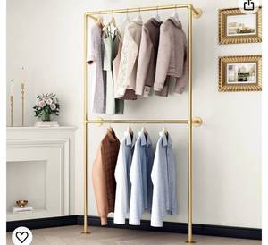 lot 1443 image: Gold Wall Clothing Rack Wall Mount clothes Rack,Heavy Duty Pipe Clothing Rack Retail Display Hanging Rod for Closet Storage,Laundry Room(Gold
