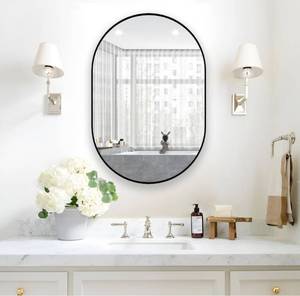 lot 1445 image: Oval Bathroom Mirror Capsule Wall Vanity Mirror, 24x36 Pill Mirrors Wall Mounted Mirror, Large Modern Mirror with Black Metal Frame, Decor for Entryway, Bedroom, Living Room BLACK