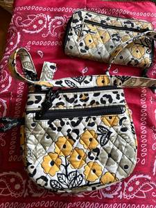lot 1446 image: Vera Bradley GO WILD crossbody and wallet wristlet combo. beautiful retired pattern