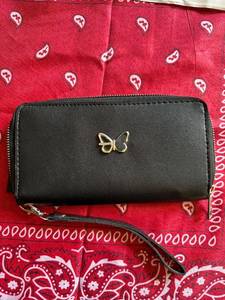 lot 1448 image: butterfly wristlet faux black leather