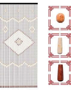 lot 1449 image: Natural Wood and Bamboo Beaded Curtain 31 Strands Wooden Doorway Beads Curtain 35.4 W x 81.9 H Handmade Door Bead Curtain for Porch Doorways Dining Room Living Room Bedroom (31 Strands, H81.9)