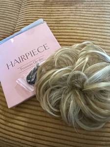 lot 1457 image: CJL HAIR Messy Bun Hair Piece Straight Fake Bun Scrunchies High-Temperature Fiber Synthetic Fully Dirty Blonde Short Ponytail Extension Instant Updo Donut Chignons Elastic Scrunchy Hairpiece
