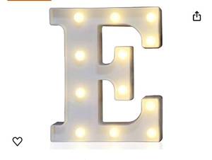 lot 1459 image: Pooqla LED Marquee Letter Lights Sign, Light Up Alphabet Letter for Home Party Wedding Decoration E