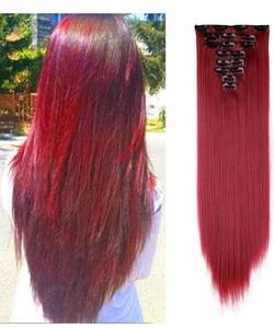 lot 1460 image: Womens 18 Clips 8pcs Full Head Hair Extensions 26 Inch Long Straight Dark Red Hairpiece