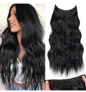 lot 1471 image: KooKaStyle Invisible Wire Hair Extensions with Transparent Wire Adjustable Size 4 Secure Clips Long Wavy Secret Hairpiece (24 Inch, Black)