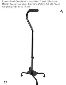 lot 1476 image: Quad Cane Bariatric, Large Base, Provides Maximum Mobility Support in a Stable One-Hand Walking Aid, 500 Pound Weight Capacity, Black, 1 Cane