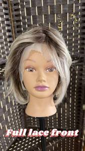 lot 1477 image: Platinum Blonde Bob Lace Front Wig for Women, Mixed Blonde Hair Synthetic Lace Wig Glueless Wig for Daily Use 1