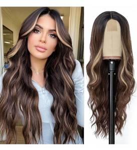lot 1478 image: NAYOO Long Brown Mixed Blonde Wavy Wig for Women 26 Inch Middle Part Curly Wavy Wig Natural Looking Synthetic Heat Resistant Fiber Wig for Daily Party Use (Brown Mixed Blonde)
