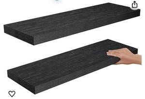 lot 1802 image: AMADA HOMEFURNISHING Floating Shelves Wall Mounted, 24 x 7 Inch Wall Shelves for Bathroom, Bedroom, Living Room, Black Shelves Set of 2 - AMFS05