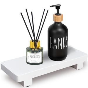 lot 5597 image: Demigo Soap Holder 9.8 x 4 Inches, Acacia Wood Riser Farmhouse Bathroom - Bathroom Sink Decor, Display Rectangular Pedestal Stand for Kitchen Bathroom Counter Sink Farmhouse Decor (White)