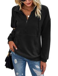 lot 5604 image: PRETTYGARDEN Womens Casual Long Sleeve Lapel Zipper Sweatshirt Drawstring Loose Pullover Tops Black Large