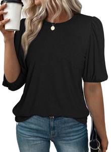 lot 5607 image: SHEWIN Womens Fashion 2024 Casual Summer Puff Short Sleeve Shirts for Women Loose fit Ladies Tops and Blouses,(US 12-14) L,Black