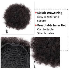 lot 5611 image: FEIPRO Afro Puff Drawstring Ponytail Human Hair Buns 8 Inch for Black Women Girls Kids Children Large Size Natural Black Kinky Curly Hair Updo Chignon Extensions