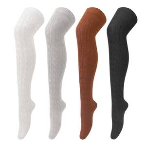 lot 5619 image: 4 Pairs Thigh High Socks for Women Knit Long Over the Knee Socks Knee High Socks Gifts, blackbrowngreycream white
