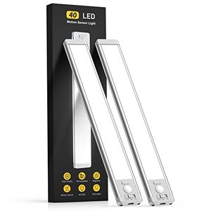 lot 5624 image: Under Cabinet Lights,40 LED Rechargeable Battery Operated Motion Sensor Light Indoor, 2 Pack Magnetic Dimmable Closet Lights, Wireless Under Counter Lights for Kitchen, Stairs
