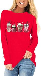 lot 5636 image: Long Sleeve Casual Raglans Valentines Day Shirts Valentine Coffee Shirt for Women Tees Sweatshirt Pullover Tops(107-Red,L)