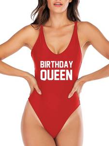 lot 5637 image: HYTENSUN Womens Criss Cross Back Birthday Slay Queen One Piece Swimsuit Dirty 30 Champagne Campaign High Cut Bathing Suit Small