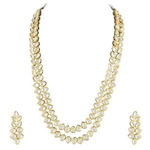 lot 5640 image: Aheli Fancy Party Wear Long Kundan Necklace Ethnic Traditional Indian Bollywood Stylish Fashion Jewelry White NECKLACE ONLY