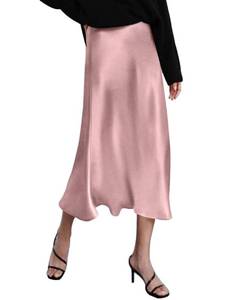lot 5645 image: Zeagoo Womens Midi Skirts Casual Work High Waist Silk Satin Skirts Party Dress Pink
