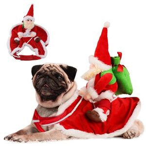 lot 5660 image: DELIFUR Santa Dog Costume Christmas Pet Clothes Santa Claus Riding Pet Cosplay Costumes Party Dressing up Dogs Cats Outfit for Small Medium Dogs (Large)