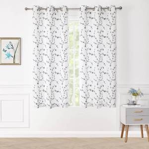 lot 5673 image: Bujasso Double Layers White Sheer Curtains 54 Inch Length for Living Room White and Grey Embroidery Flowers Lined Privacy Half Window Curtain Leaf Botanical Patterned Grommet Top Drapes W38 xL54