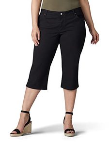 lot 5677 image: Lee womens Plus-size Relaxed-fit Denim Capri jean Jeans, Black, 20 US